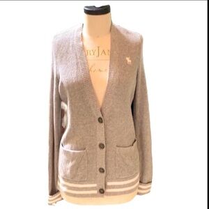Abercrombie & Fitch Grey & White Varsity Coastal grandma cardigan